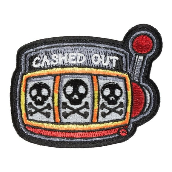 Cashed Out Skull And Bones yellow, red, blak, gray, Slots, fabric, small, Manufactured by, PatchStop