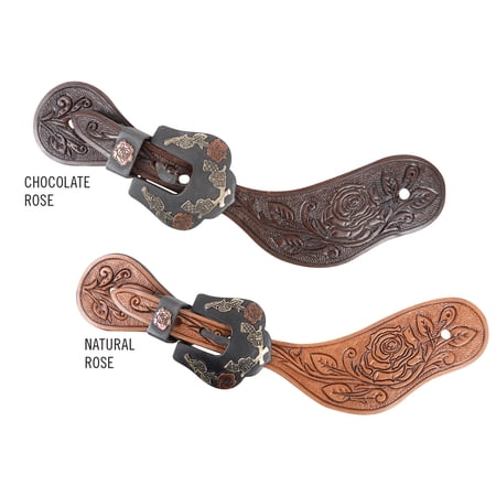 Cashel Tooled Guns and Roses Spur Straps Natural