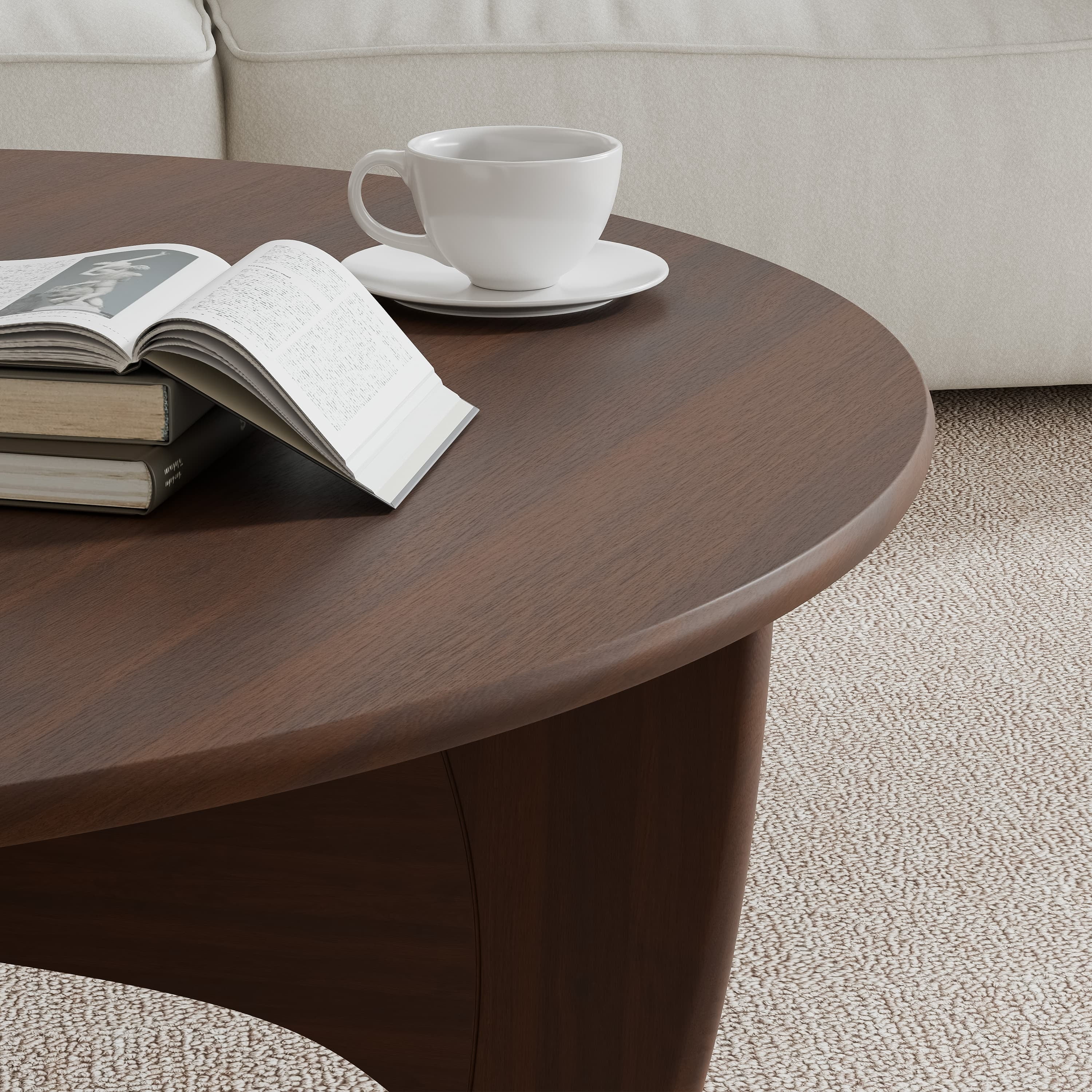 MAYEERTY 34"x25"x13" Solid Wood Coffee Table Round Coffee Table,Walnut