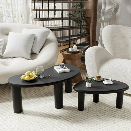 Cashew 34"x25"x13" Solid Wood Coffee Table Set End Table Living Room,Black