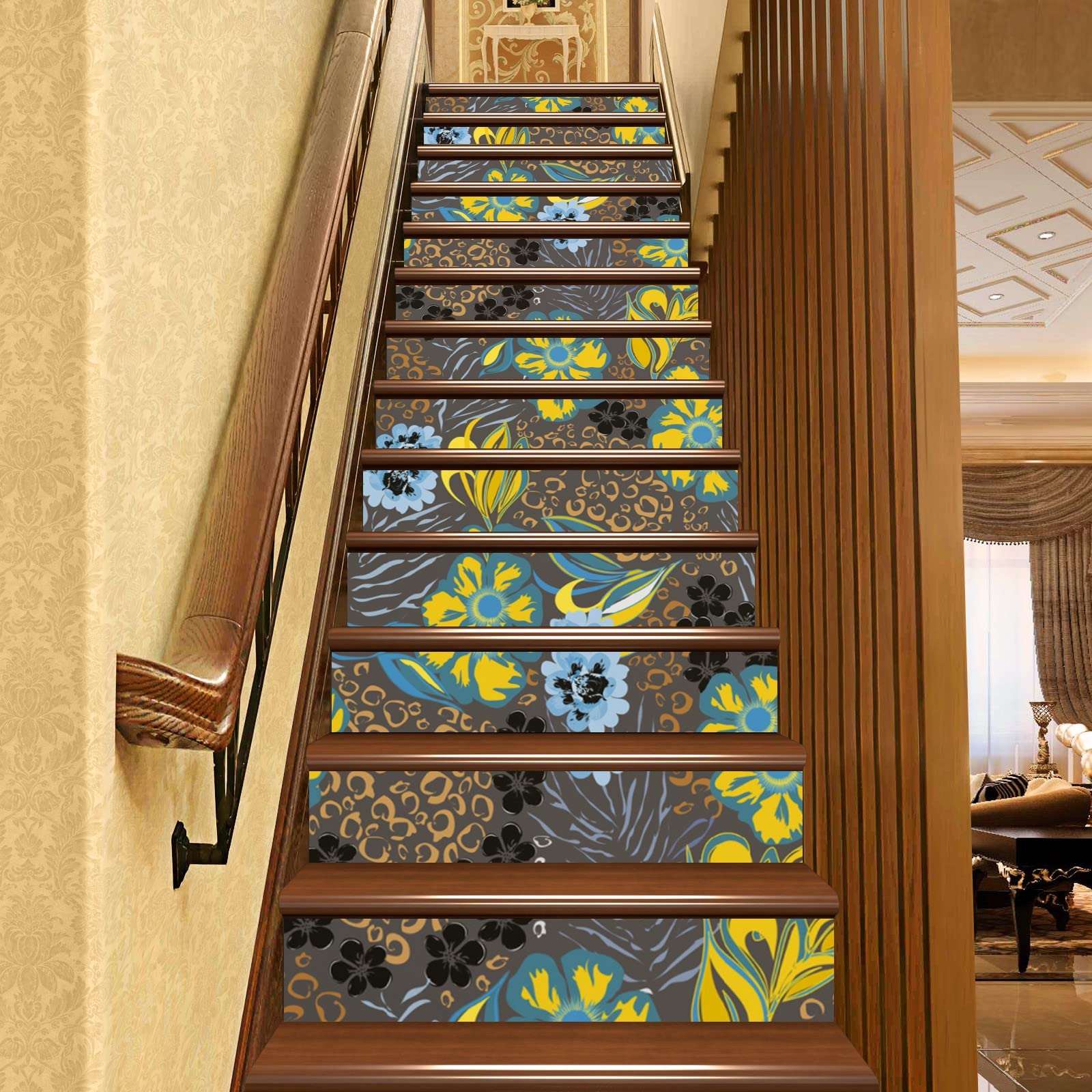 Cashew Flowers Stair Stickers Abstract Art Stairs Riser Decals Self ...