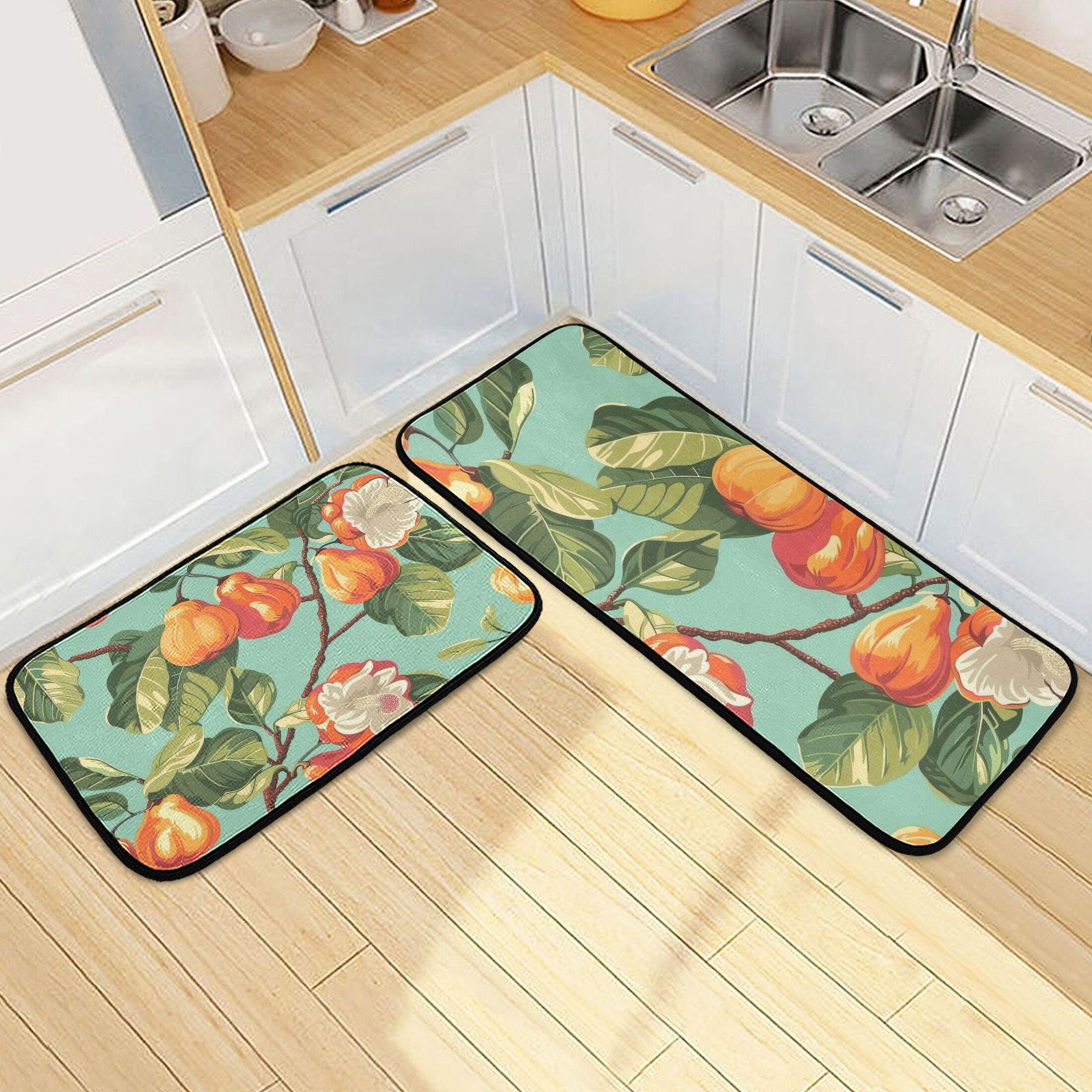 Cashew Fruit Kitchen Rugs Set of 2 Non Slip Floor Foam Mat Cushioned