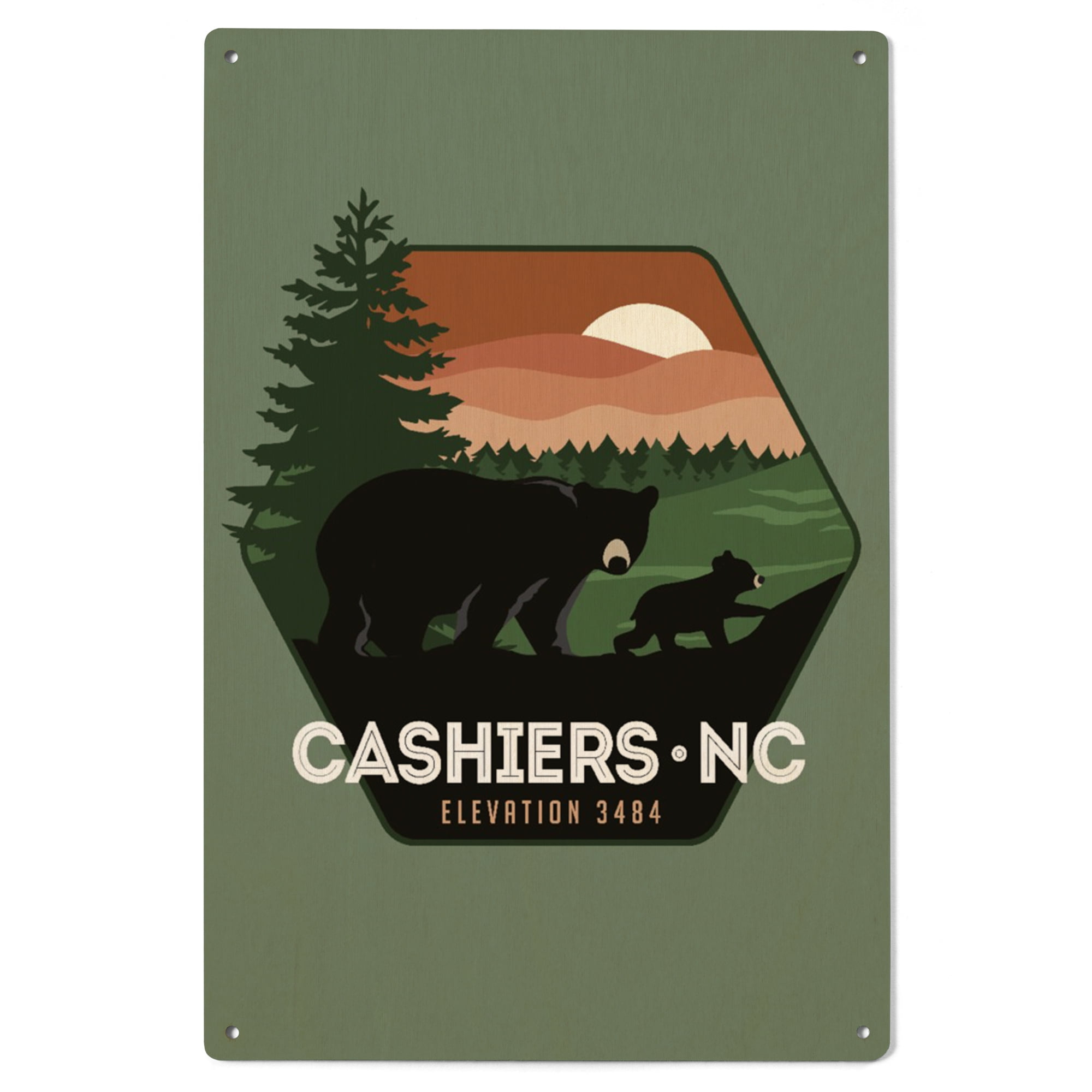 Cashiers, North Carolina, Vector Bear Family, Contour Birch Wood Wall