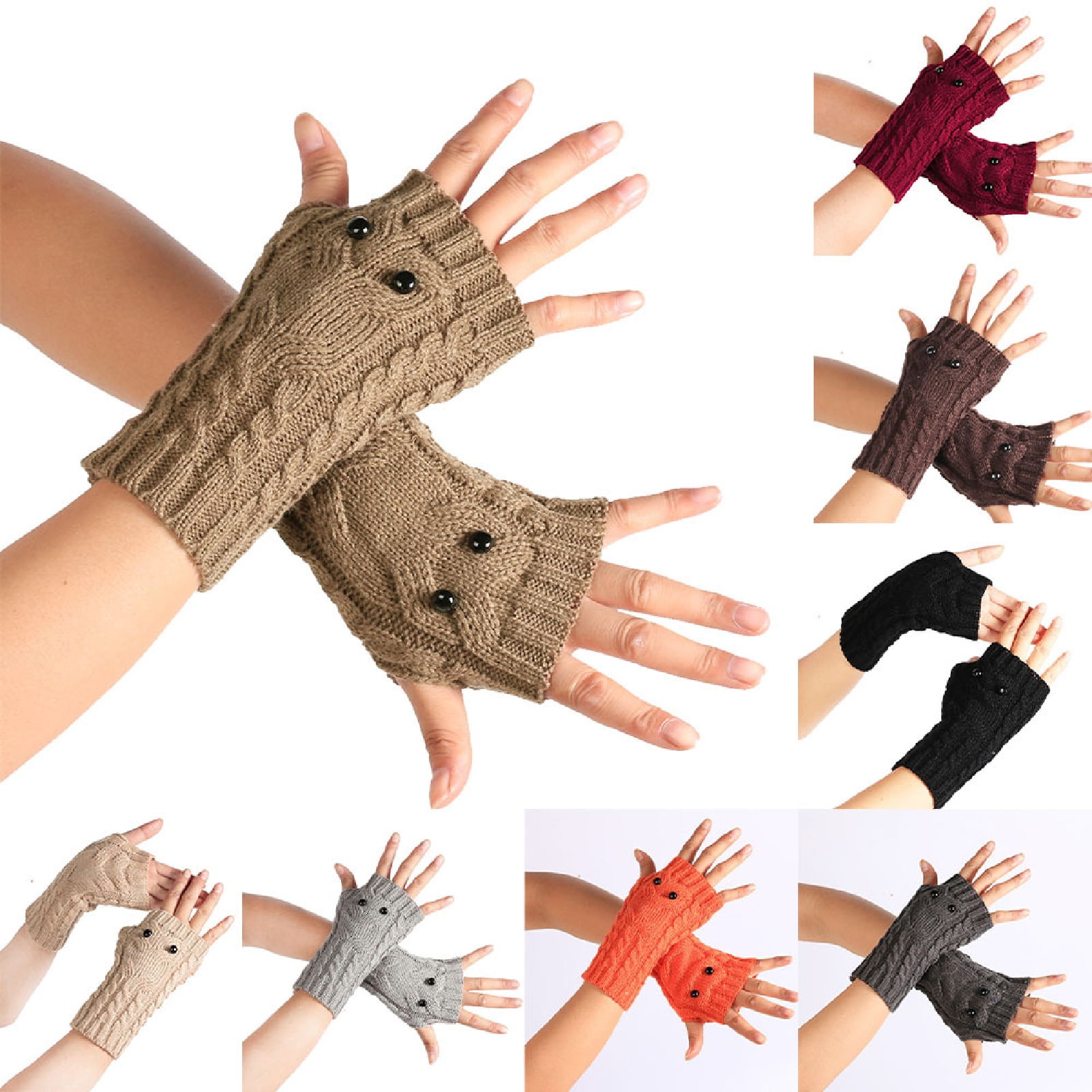 Cashmere Blended Arm Warmer Winter Fingerless Gloves Knit Mitten Gloves  Wrist Warmer with Thumb Hole for Women