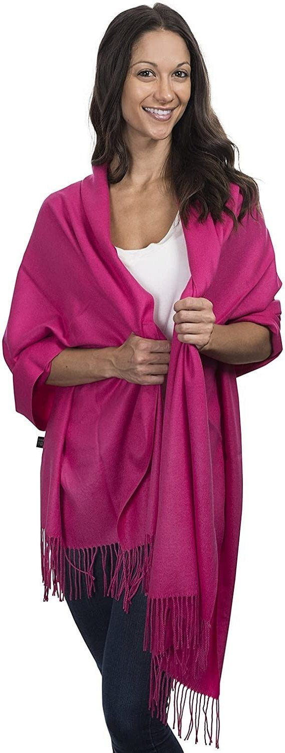 Cashmere & Class Large Soft Cashmere Scarf Wrap Womens Winter Shawl + Gift  Box hot pink