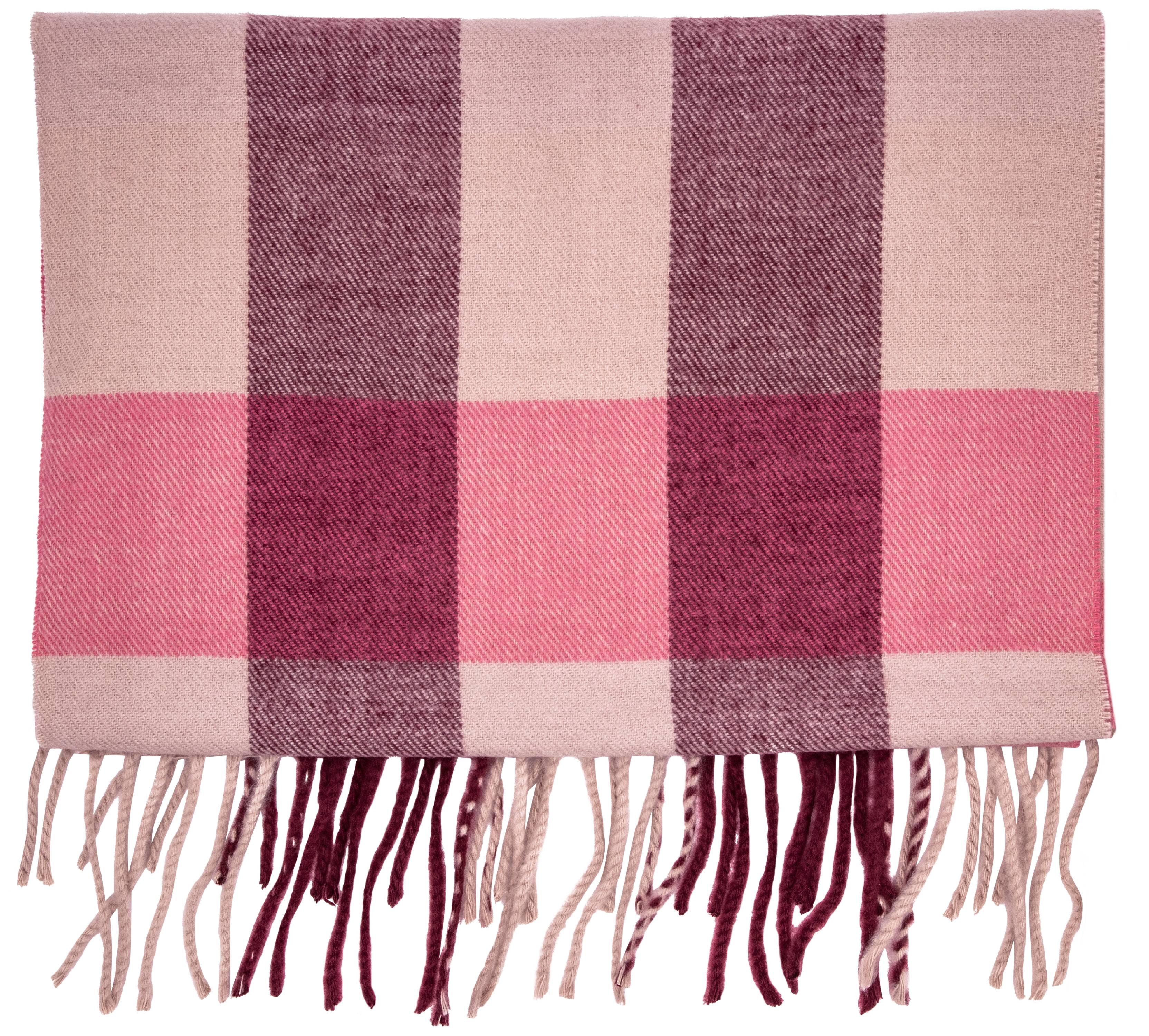 Unisex Hot Pink Black White Stripe Plaid Soft Cashmere Feel Scarf