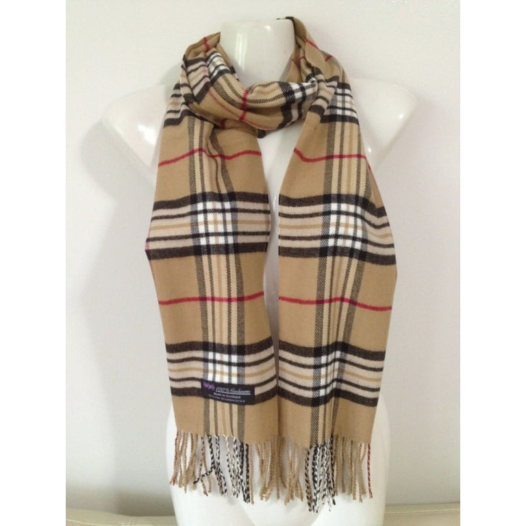 Cashmere Feel New England Plaid Scarf - 100% Acrylic - Super Soft - Camel