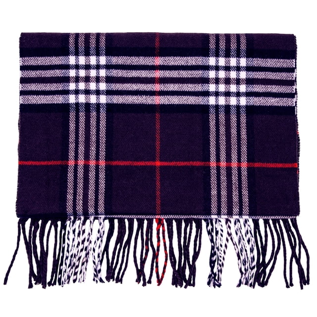 Black Gray White Checked Soft Cozy Cashmere-Feel Scarf - 100% Acrylic - Unisex 12" X 72"