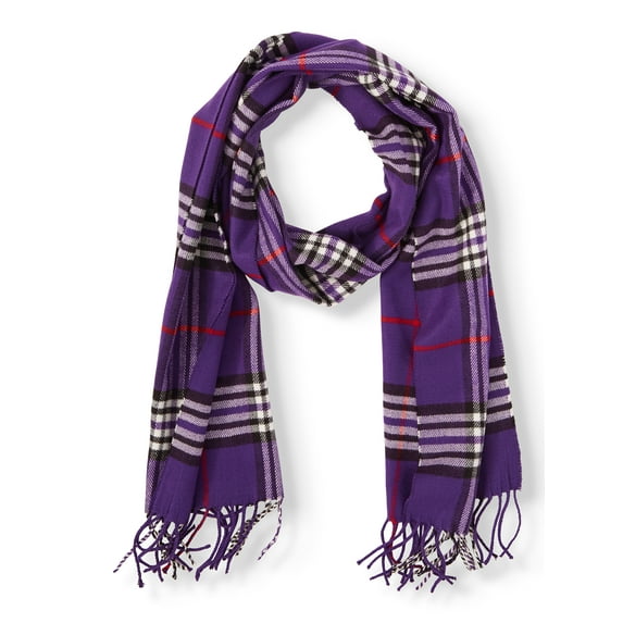 Cashmere Feel New England Plaid Scarf - 100% Acrylic - Super Soft - Purple