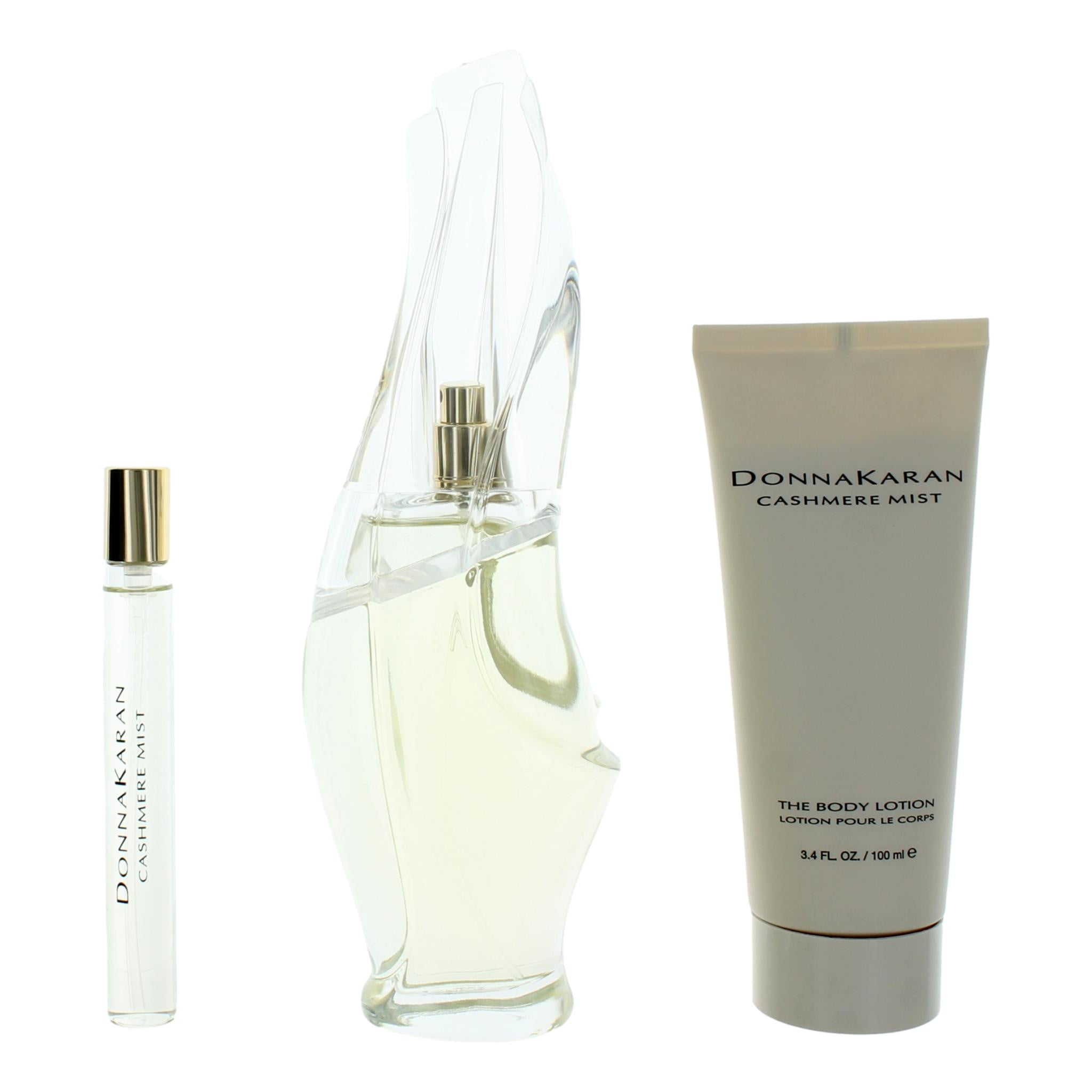 Donna Karan Cashmere Mist , 3 Pc Gift Set 3.4oz EDP Spray, 0.34oz EDP Spray, 3.4oz Body Lotion