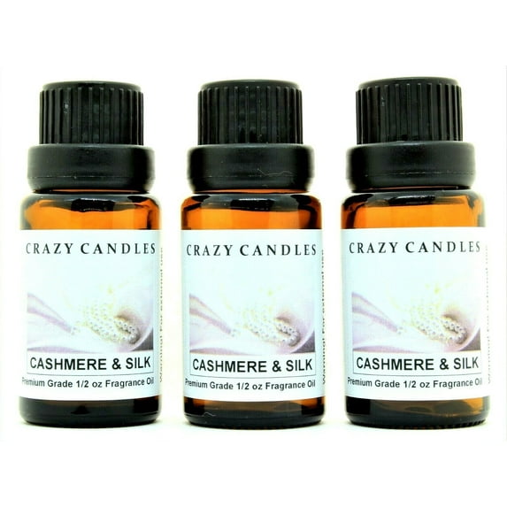 Cashmere & Silk (Made in USA) 3 Bottles 1/2 Fl Oz Each (15ml) Premium Grade Scented Fragrance Oil (Blend of French Vanilla, Sandalwood, Patchouli, Musk, Rose, Violet, Apricot, Coconut Milk)
