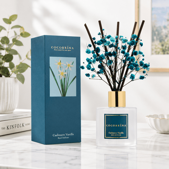 Cashmere Vanilla - Flower 3.38 fl oz Reed Diffuser for Home Bedroom Bathroom Decor