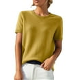 thumbnail image 1 of Merino Wool Short Sleeve Crewneck Sweater Top 100% Merino Wool Crew Neck Pullover Tee for Women Yellow S, 1 of 7