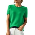 thumbnail image 1 of Womens 100% Merino Wool Crewneck Short Sleeve Sweater Green XL, 1 of 8