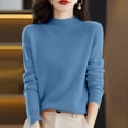 thumbnail image 1 of Merino Wool Sweaters for Women Long Sleeve Mock Neck Loose Pullover Tops Soft Warm Cozy Lightweight Wool Knit Sweater Blue XL, 1 of 5