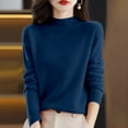 thumbnail image 1 of Merino Wool Sweaters for Women Long Sleeve Mock Neck Loose Pullover Tops Soft Warm Cozy Lightweight Wool Knit Sweater Dark Blue XL, 1 of 5