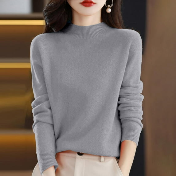 Merino Wool Sweaters for Women Long Sleeve Mock Neck Loose Pullover Tops Soft Warm Cozy Lightweight Wool Knit Sweater Gray M