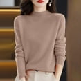 thumbnail image 1 of Merino Wool Sweaters for Women Long Sleeve Mock Neck Loose Pullover Tops Soft Warm Cozy Lightweight Wool Knit Sweater Khaki M, 1 of 5