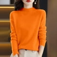 thumbnail image 1 of Merino Wool Sweaters for Women Long Sleeve Mock Neck Loose Pullover Tops Soft Warm Cozy Lightweight Wool Knit Sweater Orange XL, 1 of 5