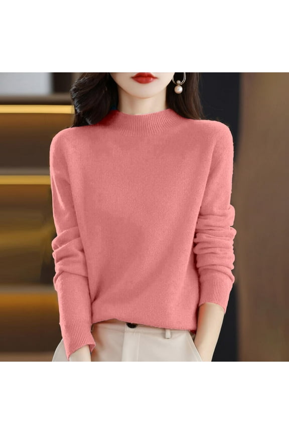 Wool Sweaters for Women 2024 New Merino Wool Long Sleeve Mock Neck Soft Warm Knit Jumpers Seamless Pullover Sweater Pink M