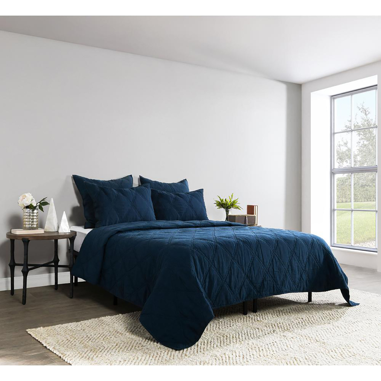 Casi Belgian Flax Linen Midnight Blue King Quilt By Kosas Home