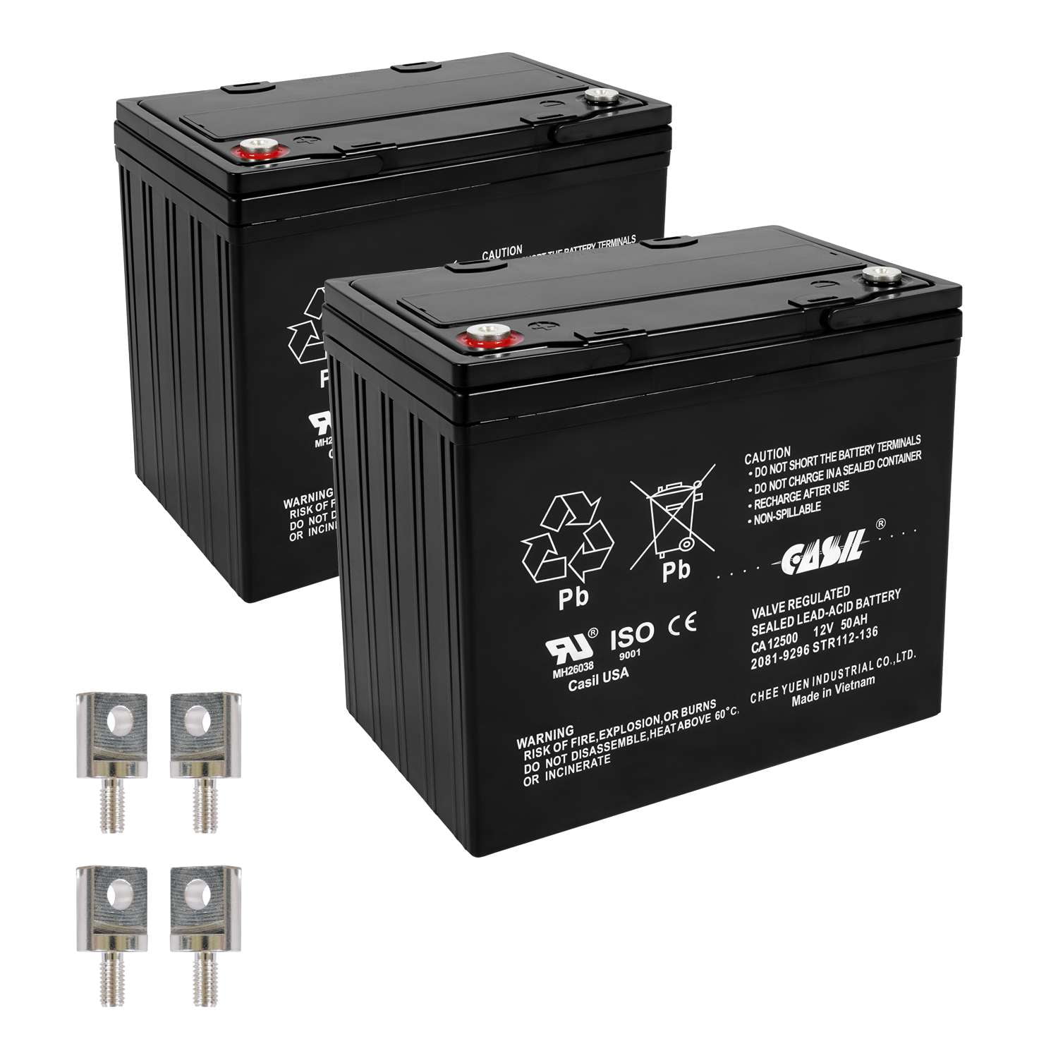 Casil CA12120 12V 12Ah SLA/AGM Sealed Lead Acid Battery (2 Pack) - F2 Terminals, Rechargeable Deep Cycle For Alarms, UPS