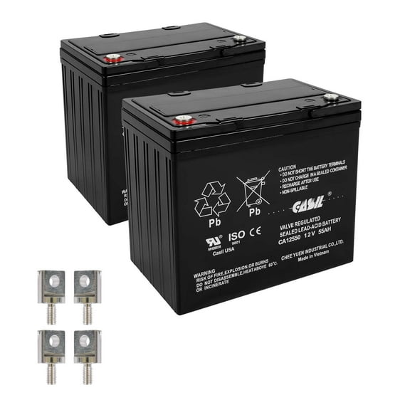 Casil 2 Pack 12v 55ah Group 22NF for Solar 21ST Century 1BB Scooter Plus Zeus PC55-12 A-Bec Scoota Plus ABEC Targa 16 Targa 18 AP12-55DC Pride Jazzy 600 1115 1121 PS-12550 22NF