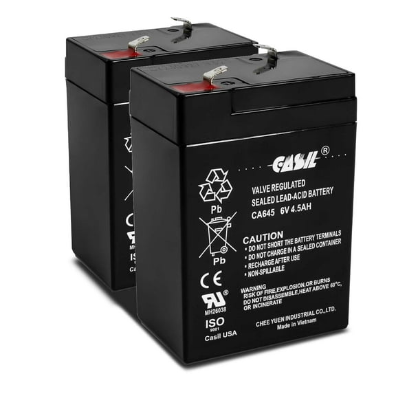 Casil 6V Battery - 6V Rechargeable Battery UB645 for Power Wheels PS-640 F1 Exit Sign Emergency Light Lithonia ELB06042 Mojo Decoy Moultrie Feeder Ride-On Toys - 6V 4.5Ah 2 Pack