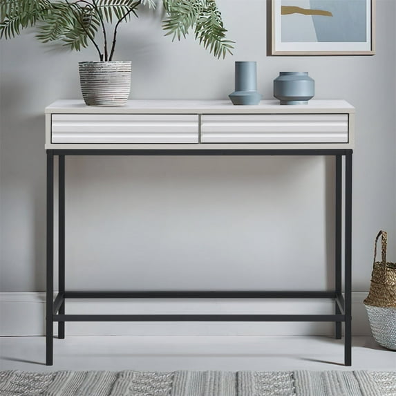 Casimo 35.43 in. Ivory Rectangular Engineer Wood Console Table