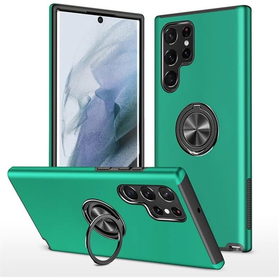 Casing Ponsel Dudukan Pelindung Mobil dengan Dudukan Cincin Jari Tak Terlihat, Anti Jatuh untuk Casing Ponsel Samsung Galaxy S23 S22 S21 S20 Ultra Plus FE Note20 Phone case (Green,S21 Plus)