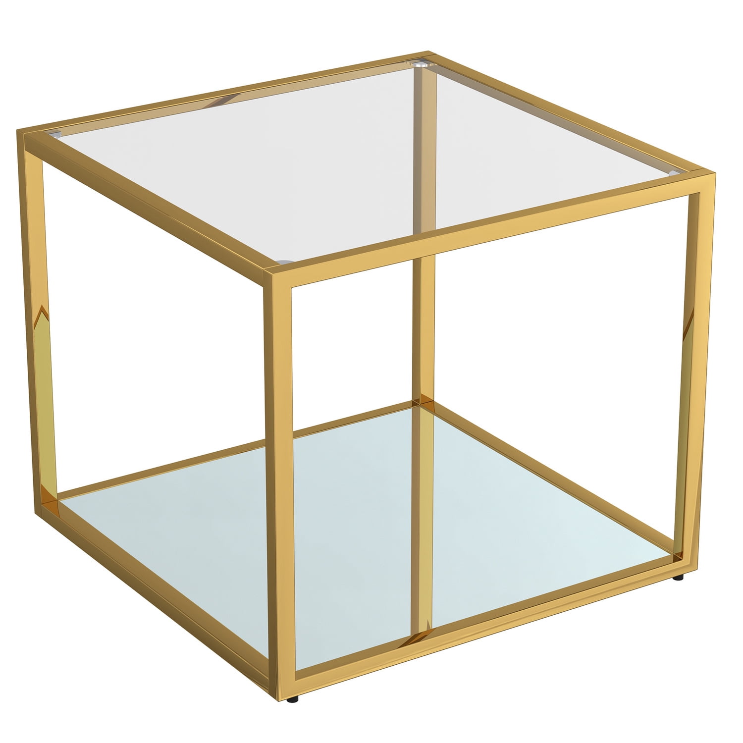 Gold Square Metal and Glass Coffee Table with Bottom Shelf