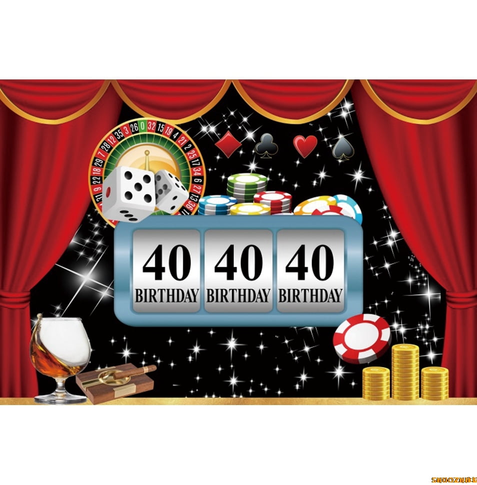 Red Black Dice Poker Casino Round Birthday Backdrop