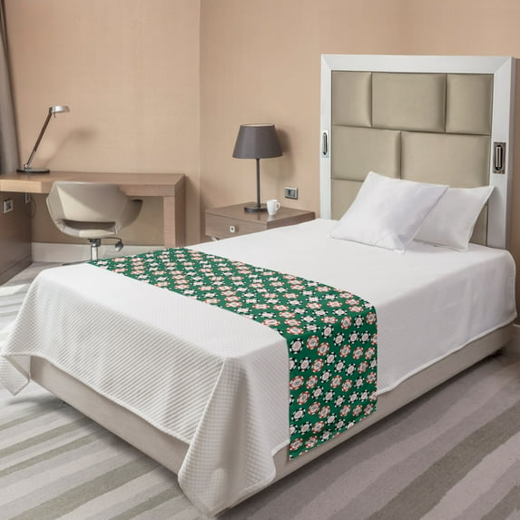 Casino Bed Runner, Poker Chips Pirates Money Diagonal Bones Skull Risk Art, Decorative Accent Bedding Scarf for Hotels Homes and Guestrooms, Twin, Jade Green Red, by Ambesonne