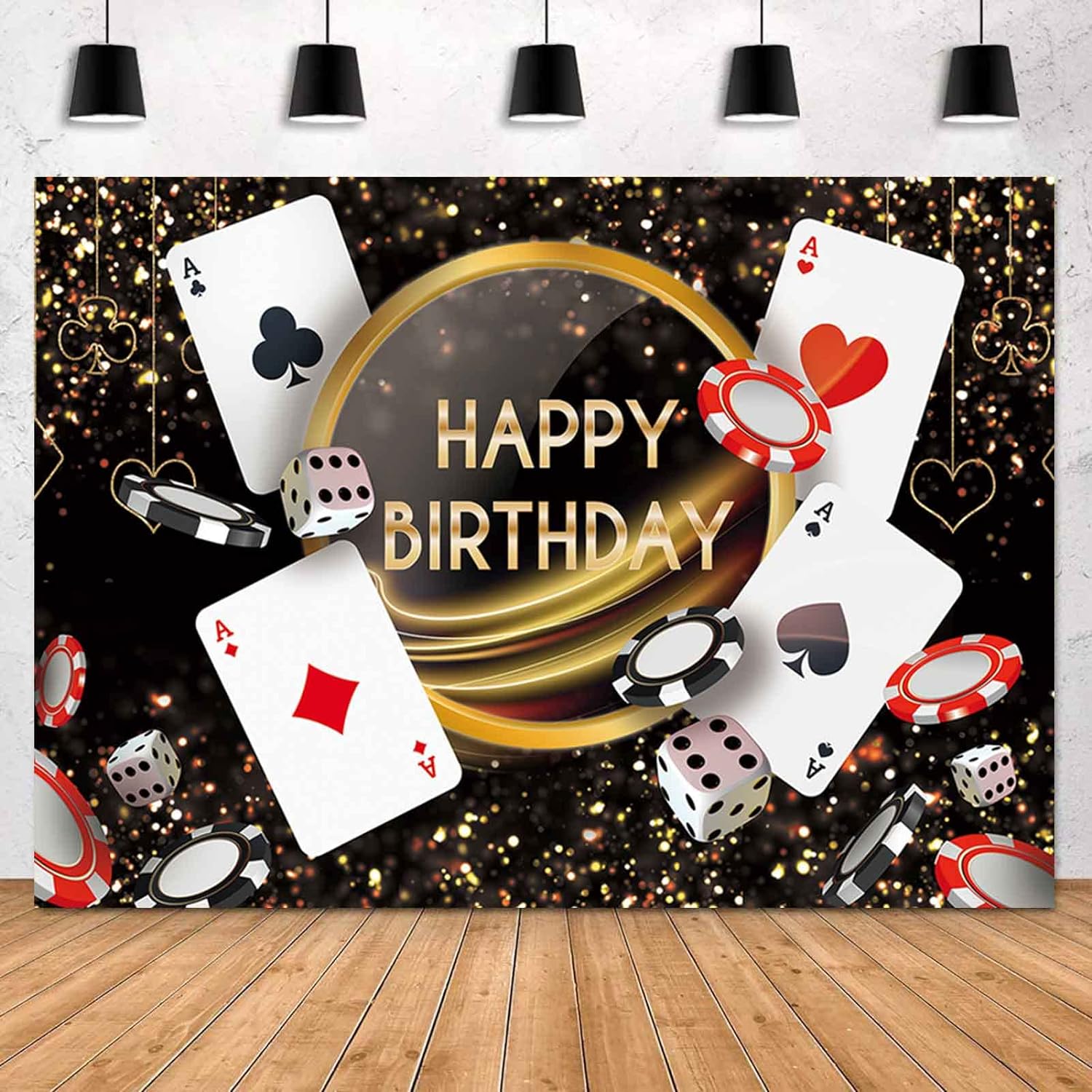 Poker Dice Black Red White Custom Birthday Backdrop