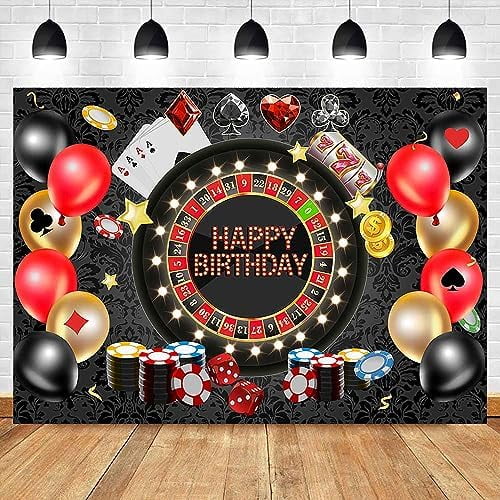Casino Birthday Backdrop Poker Las Vegas Birthday Party Background Roulette Chips Casino Night Theme Birthday Decorations Backdrops Cake Table Banner Photo Booth Props Vinyl 7x5ft