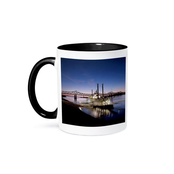 3dRose, Casino Boat Mississippi River Natchez, 11oz Two-Tone Black Mug