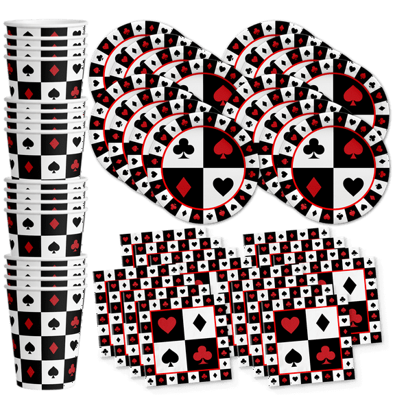 Casino Card Night Birthday Party Supplies Set Plates Napkins Cups Tableware Kit for 16