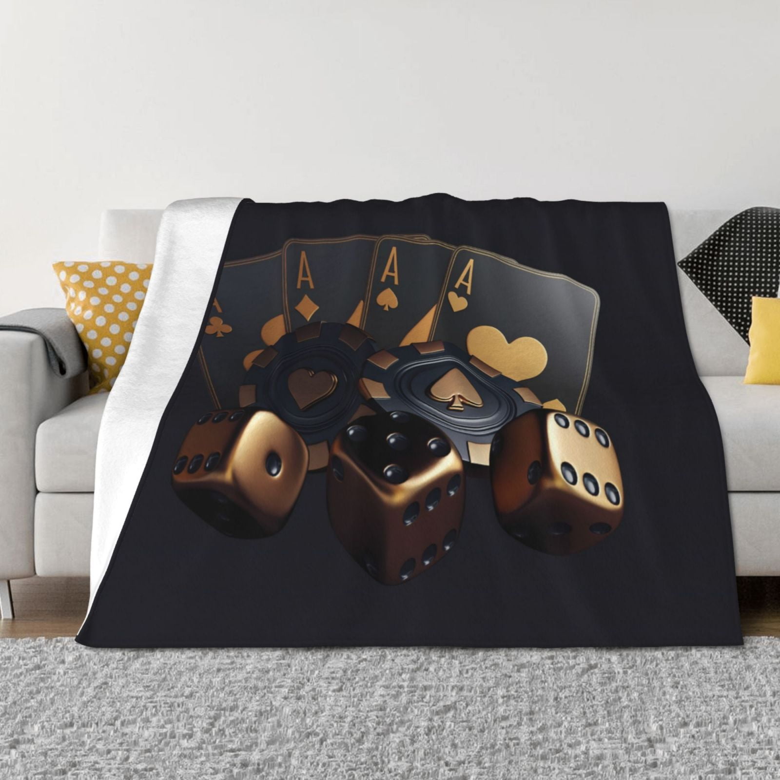 Casino Cards Poker Throw Blanket for Couch, Soft Fuzzy Comfy Warm Throw