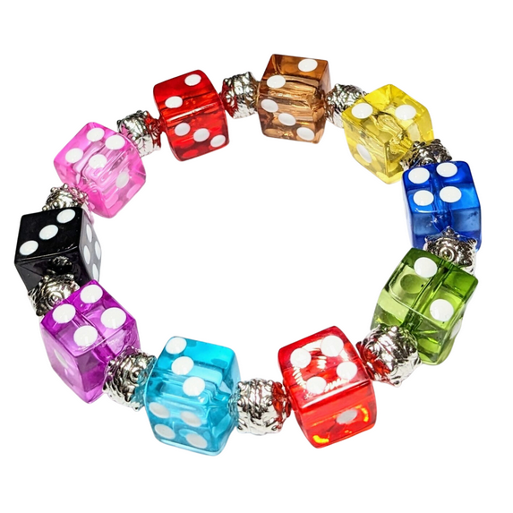 Casino Dice Bracelet for Women, Polka Dot Bunco Jewelry, Birthday Christmas Gift for Her, Multicolor, 1 pc