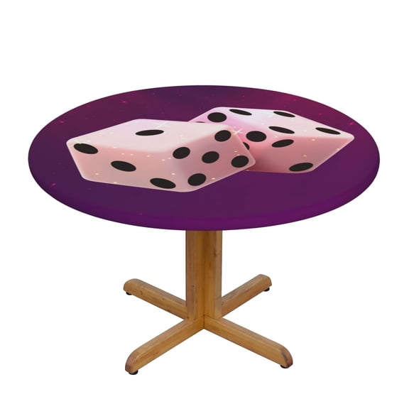 Casino Dice Star Galaxy Round Fitted Tablecloth Elastic Edged Table Cloth Waterproof Table Cover 48in