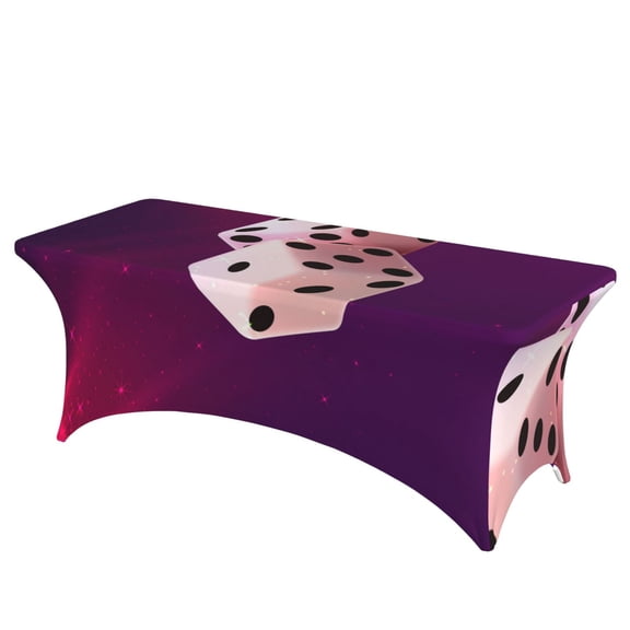 Casino Dice Star Galaxy Stretch Rectangular Table Cover 6FT Elastic Fitted Tablecloth for Parties, Weddings, Banquets