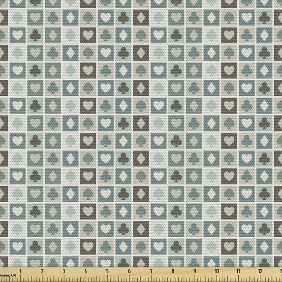 Ambesonne Casino Fabric by the Yard Upholstery, Heart Spades Diamonds, 10 Yards, Multicolor