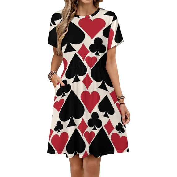 Casino Fun Dress Fashion Beach Short Sleeve Dresses Female Party Printed Sundress