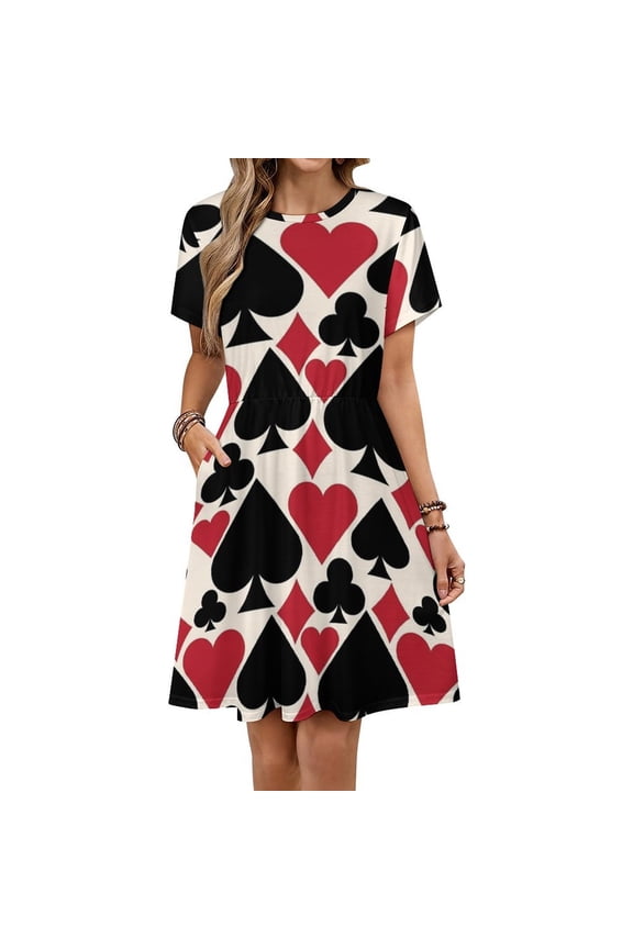 Casino Fun Dress Fashion Beach Short Sleeve Dresses Female Party Printed Sundress