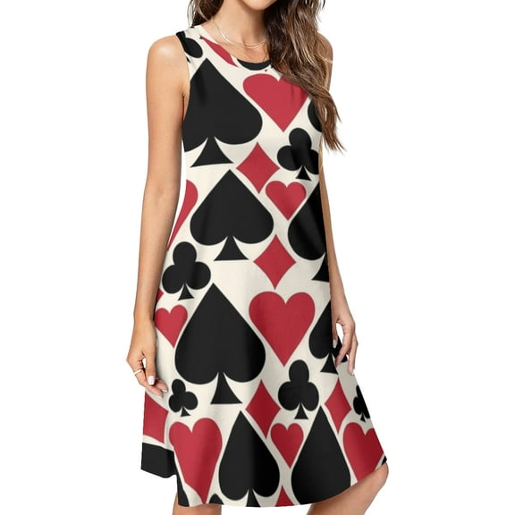 Casino Fun Spring Summer Dresses for Women Fashion T-shirt Dress Casual Sleeveless Loose Sundress with Pockets