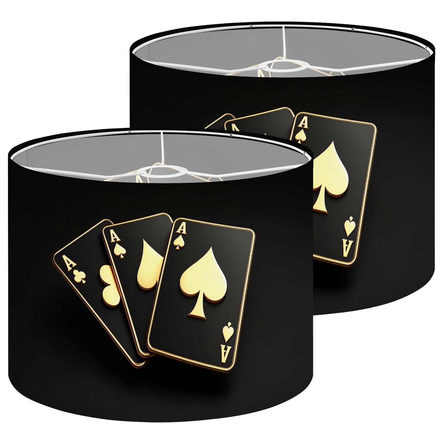 Casino Lampshades 2 Pack Casino Black Gold Poker Spades Chips Playing Cards Ace 13"x13"x10" Light Shade for Table Lamps Floor Lamps Drum Lamp Shades Lampshade Replacement Easy Assembly