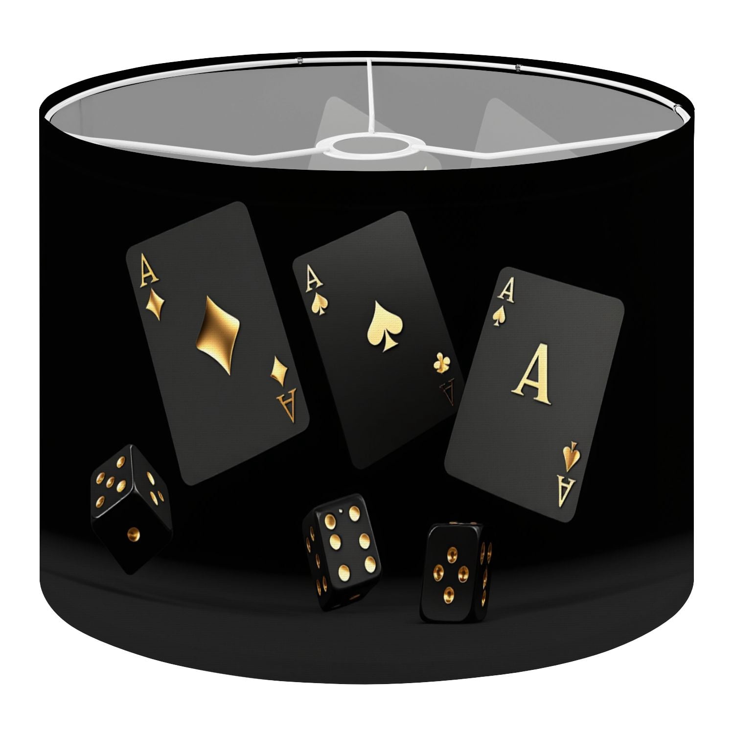 Casino Linen Drum Lampshades Black Gold Poker Chips Casino Gaming Party Playing Cards 13"x13"x10" Light Shade for Table Lamps Floor Lamps Drum Lamp Shades Lampshade Replacement Assembly Required