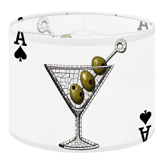 Casino Linen Drum Lampshades Martini Black White Vintage Olive Martini Bar Funky Alcohol 13"x13"x10" Light Shade for Table Lamps Floor Lamps Drum Lamp Shades Lampshade Replacement Assembly Required