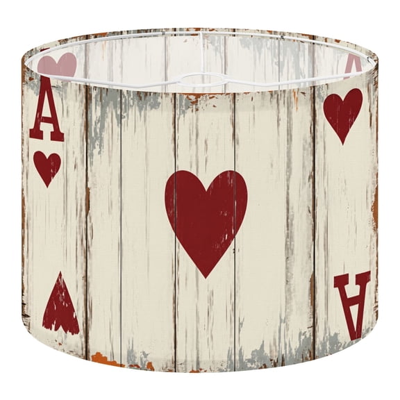 Casino Linen Drum Lampshades Vintage Poker Ace Hearts Playing Man Cave Wooden texture Red 13"x13"x10" Light Shade for Table Lamps Floor Lamps Drum Lamp Shades Lampshade Replacement Assembly Required