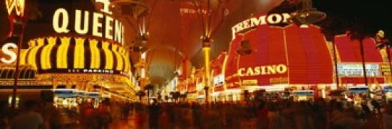 Casino Lit Up At Night Fremont Street Las Vegas Nevada USA Canvas Art - Panoramic Images (36 x 12)